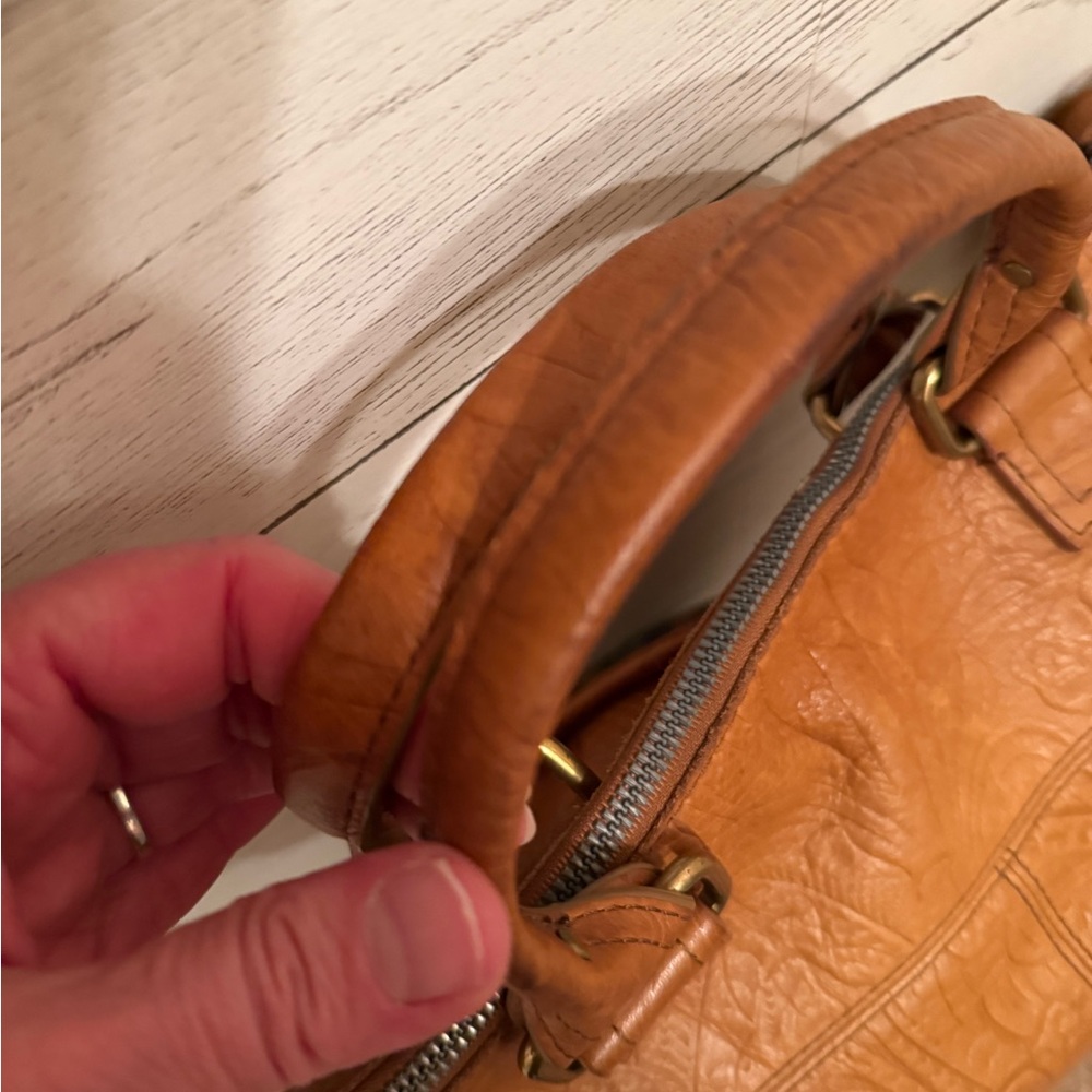American Leather Co Jamestown Tan Brown Top Handle Shoulder Crossbody Purse - Picture 3 of 9